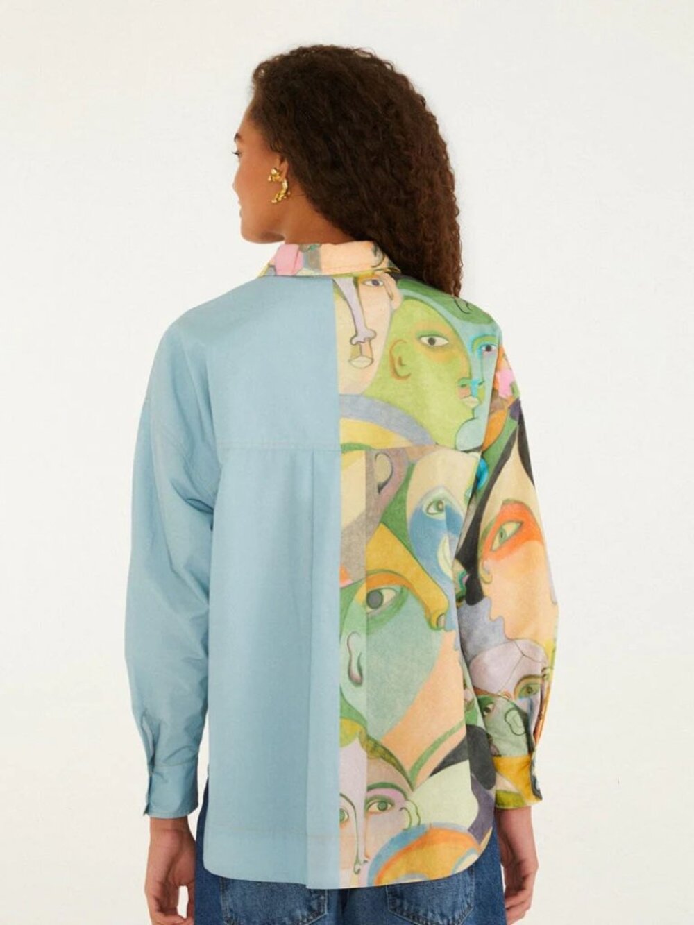 Farm Rio Crowded Series Drawing Organic Cotton Long Sleeve Shirt L NWT - Picture 2 of 5